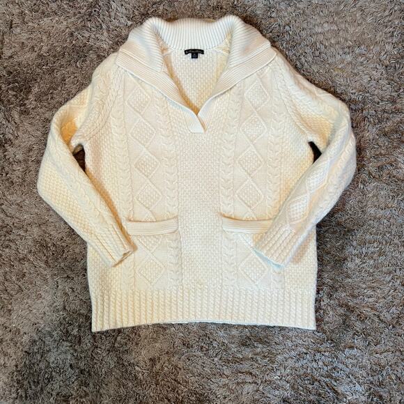 Brooks Brothers Sweaters - Brooks Brothers Merino Wool White Cream Sweater XL Thick Cable Knit Fisherman